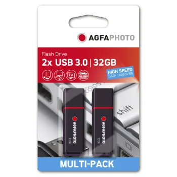 AgfaPhoto USB zibatmiņa 32 GB, 2 gab., USB-A, melna