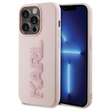 Karl Lagerfeld iPhone 15 Pro Case 3D Logo Glitter, Pink