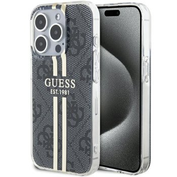 Guess iPhone 15 Pro vāciņš IML 4G Gold Stripe, melns