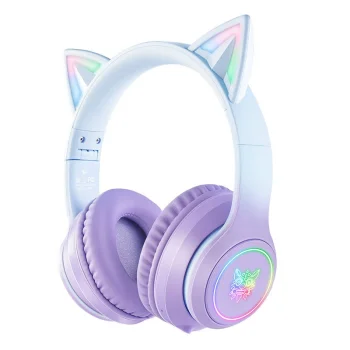 ONIKUMA B90 bezvadu spēļu austiņas ar RGB kaķa ausīm, zilas/violetas