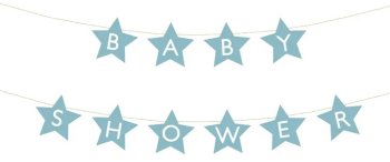 Light Blue Baby Shower Star Banner, 290x16.5 cm