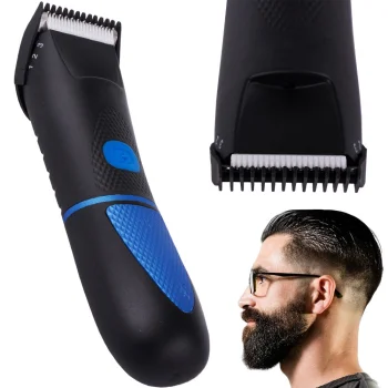 Cordless hair and beard trimmer with 4 comb attachments, black-blue