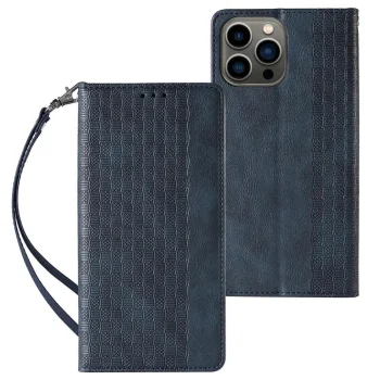 Magnet Strap Case for iPhone 14 Pro Max Flip Wallet Case with Stand, Blue