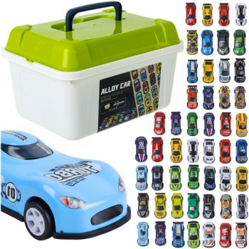 Set of 50 Die-Cast Pull-Back Toy Cars in Carrying Case 26603