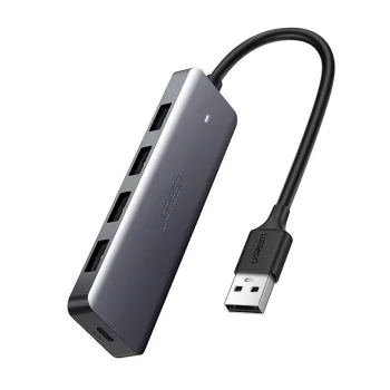 Ugreen USB centrmezgls - 4x USB 3.2 Gen 1 ar micro USB barošanu, pelēks (CM219)