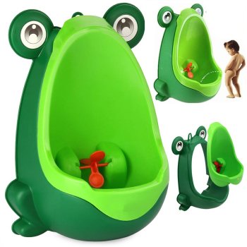 Children's wall-mounted urinal for boys, frog design, green