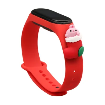 Новогодний ремешок для Xiaomi Mi Band 3 / 4 с носком красный