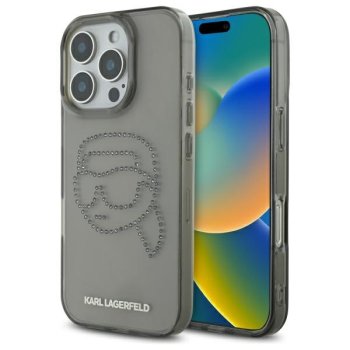 Karl Lagerfeld iPhone 16 Pro Max Case IML Rhinestones Karl Head, Black