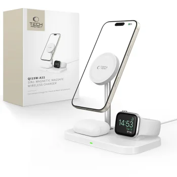 Беспроводное зарядное устройство Tech-Protect QI15W-A22 MagSafe 3in1, белое