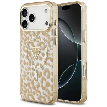 Guess Leopard Glitter MagSafe vāciņš Apple iPhone 17 Pro brūns