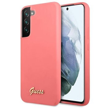 Guess Silicone Script Metal Logo apvalks Samsung Galaxy S22+ S906, fuksija
