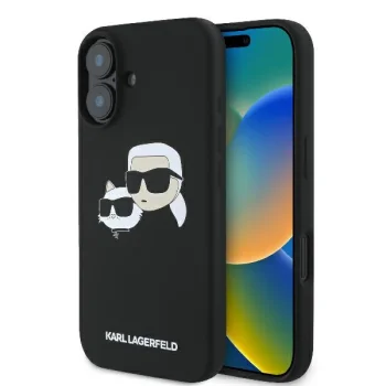Karl Lagerfeld Silicone Double Heads Print MagSafe vāciņš iPhone 16, melns