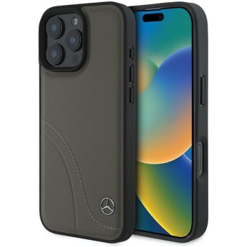 Mercedes iPhone 16 Pro Max Case Curved Stitches Leather, Brown