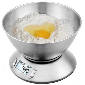Digital Kitchen Scale with Stainless Steel Bowl, 5kg, LCD Display, Silver