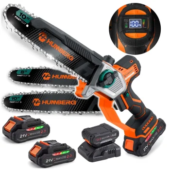 Аккумуляторная цепная пила Humberg HM-437, 2x 2.0 Ач, 8" и 10"