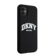 DKNY iPhone 11 / XR vāciņš Liquid Silicone White Printed Logo MagSafe, melns
