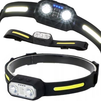 LED galvas lukturis ar sensoru, uzlādējams, COB, melns