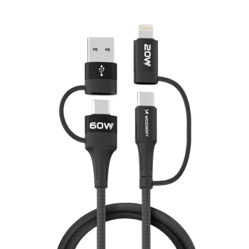 Кабель Wozinsky WNBAA 4-в-1 USB-C / USB-A / Lightning, 60 Вт, 1 м, черный