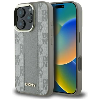 Чехол DKNY для iPhone 16 Pro Max Checkered Pattern MagSafe, бежевый