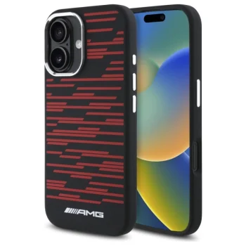 Чехол Mercedes AMG для iPhone 16 Silicone Graphics MagSafe, черный