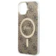 Guess iPhone 14 vāciņš IML 4G Gold Stripe MagSafe, brūns