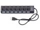 USB hub with 7 USB 2.0 ports and switches, black