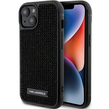 Karl Lagerfeld iPhone 15 Case Rhinestone Logo Metal Plate, Black