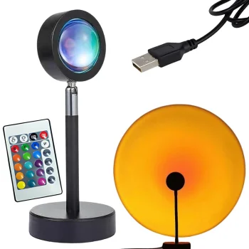 Metāla saulrieta lampa-projektors LED RGB ar pulti, USB