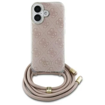 Чехол Guess для iPhone 16 Crossbody Cord 4G Print, розовый