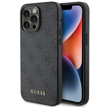 Guess iPhone 15 Pro Max vāciņš 4G Metal Gold Logo, pelēks