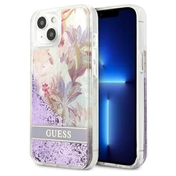 Apple iPhone 13 mini 5.4'' Guess Flower Liquid Glitter Case Cover (GUHCP13SLFLSU), Purple | Чехол Кейс...