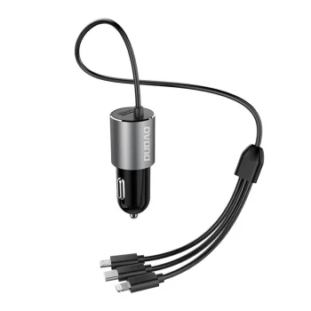 Dudao R5ProN 3.4A Auto lādētājs ar iebūvētu 3-in-1 kabeli Melns