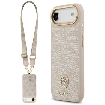 Чехол Guess 4G Strass Logo & Big Strap MagSafe для iPhone Air, Розовый
