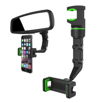Adjustable Car Rearview Mirror Smartphone Holder Black/Green