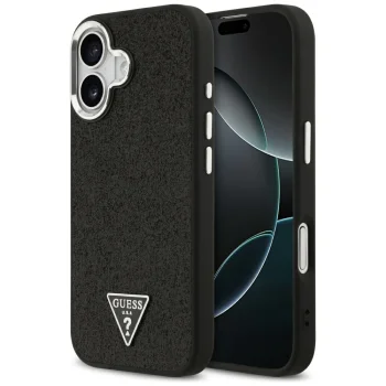 Чехол Guess Glitter Triangle Logo MagSafe для iPhone 17, черный