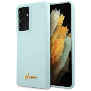 Чехол Guess для Galaxy S21 Ultra Silicone Script, синий