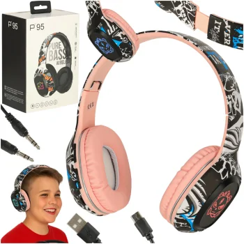 Bezvadu uzlādējamas austiņas ar RGB apgaismojumu 200mAh, rozā
