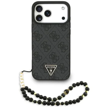 Чехол Guess 4G Strap Triangle Logo с ремешком и MagSafe для iPhone 17 Pro Max – чёрный
