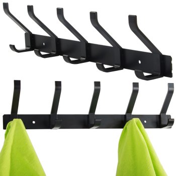 Wall Mounted Coat Rack with 5 Hooks for Entryway or Bathroom, Black