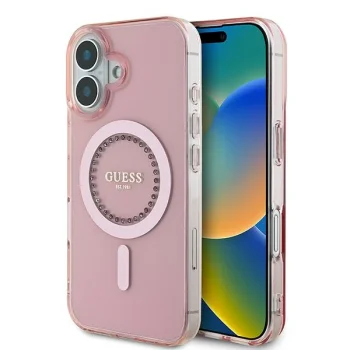 Чехол Guess для iPhone 16 IML Rhinestones MagSafe, розовый