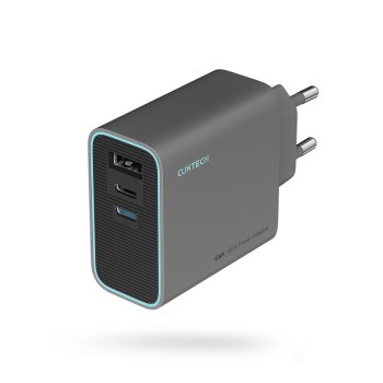 Cuktech 65W GaN tīkla lādētājs 2 x USB-C / 1 x USB-A, pelēks
