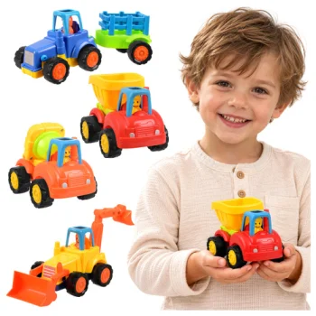 Construction Toy Vehicles Set with Push and Go Drive, 4 pcs