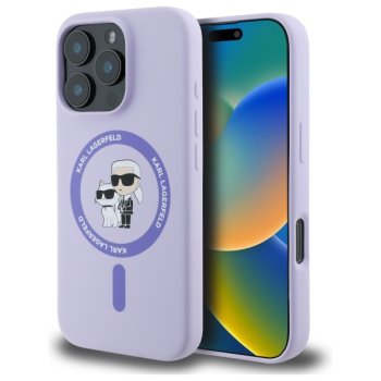 Чехол Karl Lagerfeld Silicone Karl&Choupette Heads Ring MagSafe для iPhone 16 Pro, Фиолетовый
