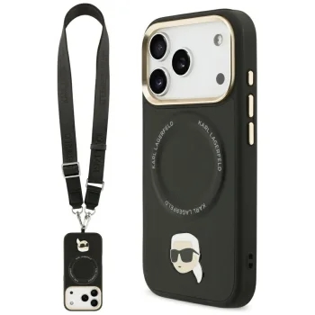 Чехол MagSafe Karl Lagerfeld Big Strap Karl Metal Logo для iPhone 17 Pro — черный