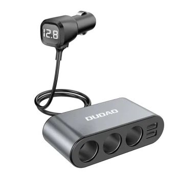 Dudao auto lādētājs un 3 ligzdu piepīpētāja sadalītājs ar 2x USB, melns