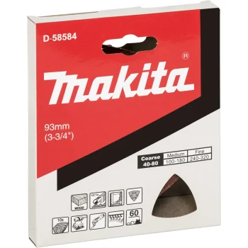 Makita Delta trīsstūra slīppapīrs K60, 93 mm, 10 gab., sarkans