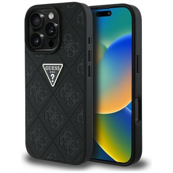 Guess Hot Stamp 4G Pattern Triangle Metal Logo iPhone 16 Pro Max Case - Black