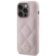 Guess iPhone 15 Pro Max vāciņš Quilted Metal Logo, rozā