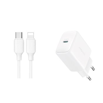 Joyroom JR-TCF20 USB-C PD 20W tīkla lādētājs – balts + USB-C / Lightning kabelis 1 m
