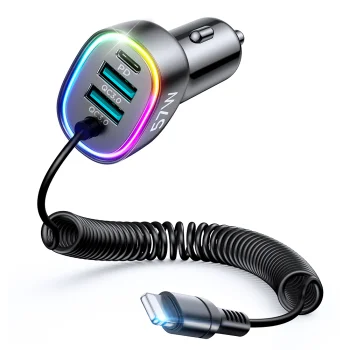 Joyroom ātrais auto lādētājs 4 vienā PD, QC3.0, AFC, FCP ar Lightning kabeli 1.6m 57W melns (JR-CL20) | Phone Car...